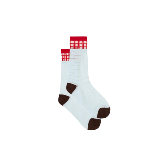 Sky Blue & Red Grid Sock